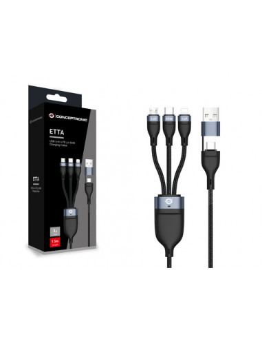 Conceptronic ETTA05B15 cavo USB USB 2.0 1,5 m USB C USB C/Micro-USB B/Lightning Nero