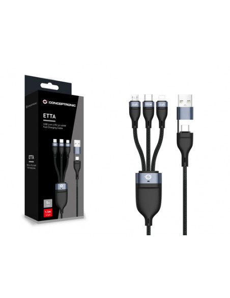 Conceptronic ETTA06B15 cavo USB USB 2.0 1,5 m USB C USB C/Micro-USB B/Lightning Nero