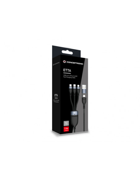 Conceptronic ETTA06B15 cavo USB USB 2.0 1,5 m USB C USB C/Micro-USB B/Lightning Nero