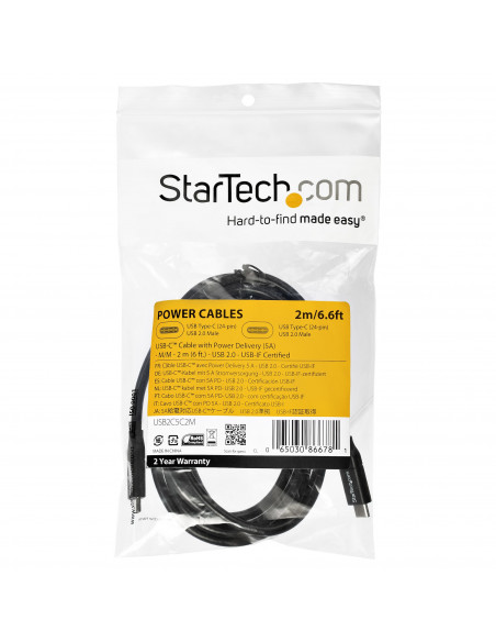 StarTech.com Cavo USB-C a USB-C con Power Delivery PD 5A - M/M - USB2.0 - Conforme USB-IF da 2m