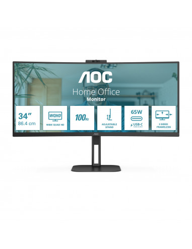 AOC V5 CU34V5C/BK Monitor PC 86,4 cm (34") 3440 x 1440 Pixel Wide Quad HD LED Nero