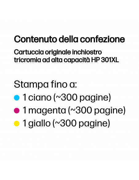 HP Cartuccia originale inchiostro tricromia ad alta capacità 301XL