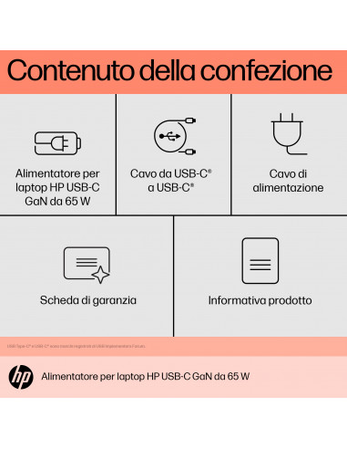 HP Caricabatterie per laptop USB-C GaN da 65 W
