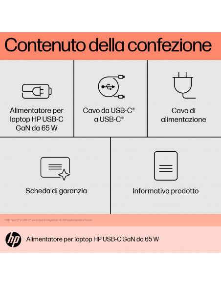 HP Caricabatterie per laptop USB-C GaN da 65 W