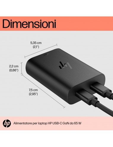 HP Caricabatterie per laptop USB-C GaN da 65 W