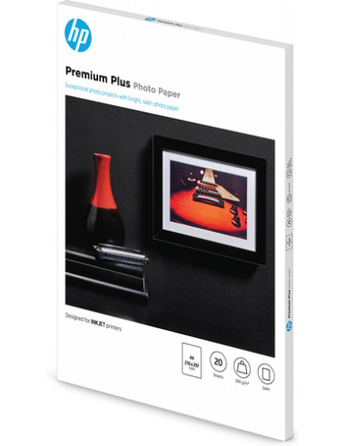 HP Carta fotografica satinata Premium Plus, 300 g/m2, A4 (210 x 297 mm), 20 fogli