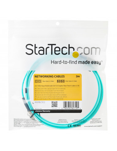 StarTech.com Cavo patch duplex LSZH fibra multimod. 50/125 2 m 10 Gb Aqua LC-LC