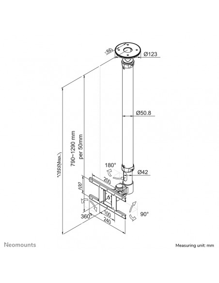 Neomounts FPMA-C100SILVER Supporto monitor/TV a soffitto 10-30" - alt. 79-129 cm