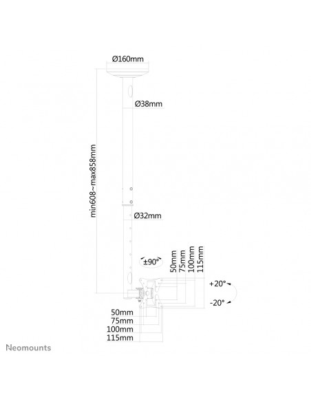 Neomounts FPMA-C050SILVER Supporto monitor/TV a soffitto 10-30" - alt. 60-85 cm