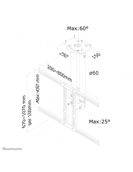 Neomounts PLASMA-C100BLACK Supporto monitor/TV a soffitto 37-75" - alt. 67-107 cm