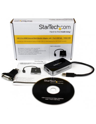 StarTech.com Adattatore scheda video esterna per più monitor USB 3.0 a HDMI con hub USB a 1 porta – 1920x1200 / 1080p