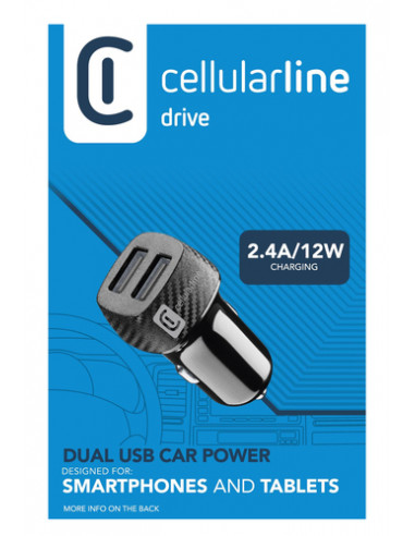 Cellularline USB Car Charger Dual - Universal Caricabatterie da auto con doppia porta USB 10W