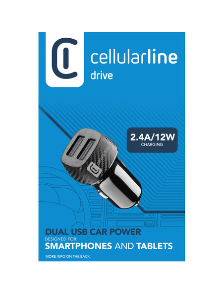 Cellularline USB Car Charger Dual - Universal Caricabatterie da auto con doppia porta USB 10W
