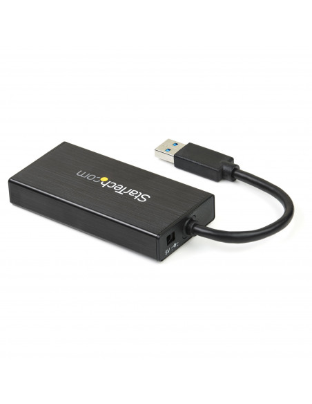 StarTech.com Hub USB 3.0 (5Gbps) a 3 porte portatile con NIC Gigabit Ethernet - In alluminio con cavo integrato