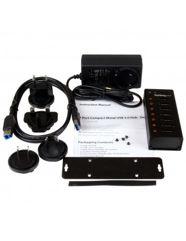 StarTech.com HUB USB 3.0 a 7 porte con case metallico - Perno e concentratore USB 3.0 desktop/montabile a parete