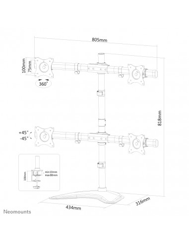 Neomounts NM-D335D4BLACK Supporto per monitor 10-27"