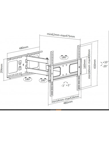 Equip 650315 Staffa di montaggio a parete per TV articolata da 32“ a 55”.