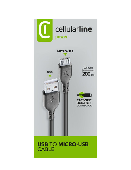 Cellularline Power Cable 200cm - MICRO USB Cavo MICRO USB per ricarica e trasferimento dati