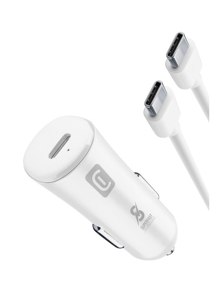 Cellularline Super Fast Car Power Kit 25W - USB-C to USB-C - Samsung Caricabatterie da auto USB-C Super Fast Charge 25W con cavo
