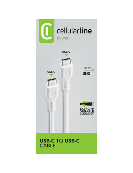 Cellularline Power Cable 300cm - USB-C to USB-C Cavo USB-C to USB-C per ricarica e trasferimento dati