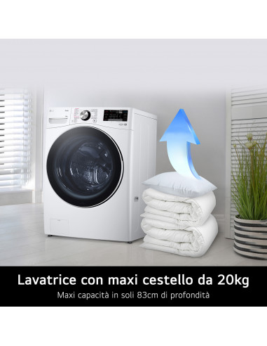 LG F0P3020TSWC Lavatrice capacità XL 20kg AI DD™ Serie P3, Classe B, 1000 giri, TurboWash 360, Vapore, Wi-Fi, White
