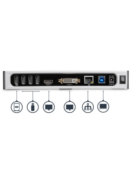 StarTech.com Docking Station USB 3.0 - Laptop Dock per doppio monitor con HDMI e DVI/VGA Video - Hub a 6 porte USB 3.1 Gen 1 5Gb