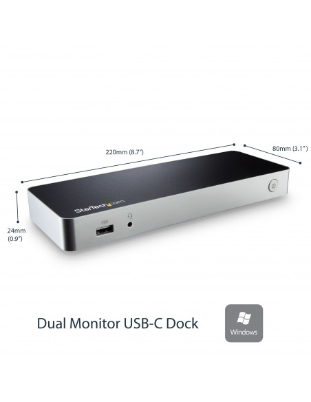 StarTech.com Docking Station USB-C per Doppio Monitor con Power Delivery 60W per Notebook Windows - Dock USB-Type C a HDMI/DVI M