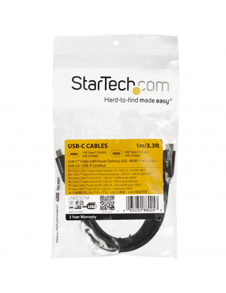 StarTech.com Cavo USB-C a USB-C con Power Delivery PD 5A - M/M - USB2.0 - Conforme USB-IF da 1m