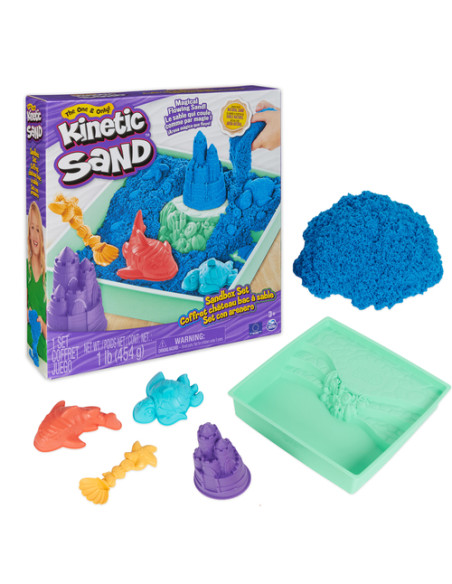 Kinetic Sand , Playset Castelli di Sabbia, Sabbia cinetica con Vaschetta, Sabbia Magica, Sabbia Colorata a Sorpresa 454gr, 3 For