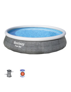 Bestway Fast Set Piscina Autoportante Rotonda mis. 396xh84 cm - colore effetto rattan - con pompa a filtro