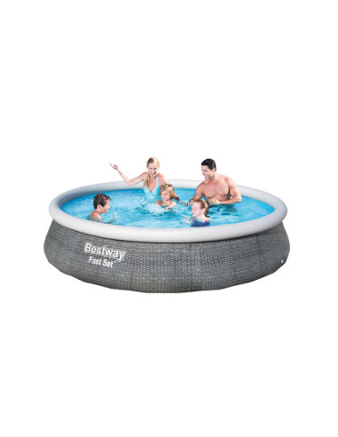 Bestway Fast Set Piscina Autoportante Rotonda mis. 396xh84 cm - colore effetto rattan - con pompa a filtro