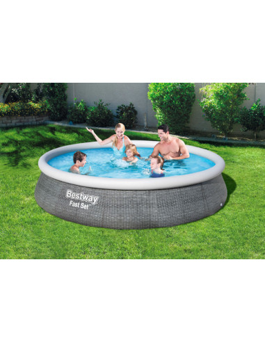 Bestway Fast Set Piscina Autoportante Rotonda mis. 396xh84 cm - colore effetto rattan - con pompa a filtro