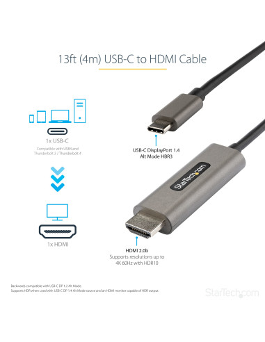 StarTech.com Cavo adattatore USB C HDMI da 4m 4K 60Hz con HDR10 - Adattatore type C HDMI 4K Ultra HD - HDMI 2.0b - Video convert