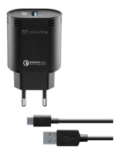 Cellularline USB Charger Kit 18W - USB-C - Huawei, Xiaomi, Wiko, Asus and other smartphone Caricabatterie da rete adattivo 18W c