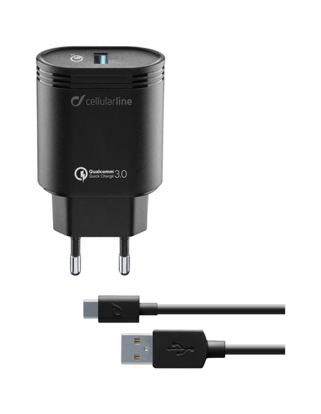 Cellularline USB Charger Kit 18W - USB-C - Huawei, Xiaomi, Wiko, Asus and other smartphone Caricabatterie da rete adattivo 18W c