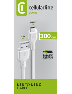 Cellularline Power Cable 300cm - USB-C Cavo USB-C per ricarica e trasferimento dati