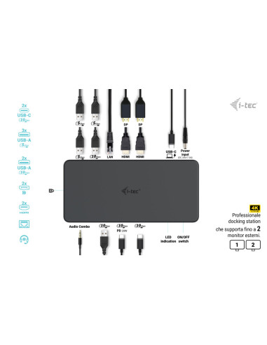 i-tec USB 3.0 / USB-C / Thunderbolt 3 Professional Dual 4K Display Docking Station Generation 2 + Power Delivery 100W