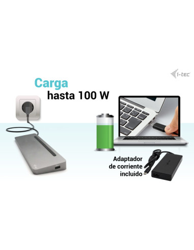 i-tec USB-C Metal Ergonomic 3x 4K Display Docking Station with Power Delivery 100 W + Universal Charger 100 W