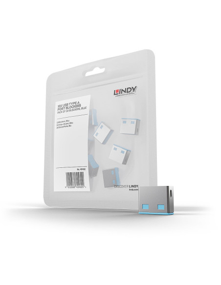 Lindy 40462 clip sicura Bloccaporte USB tipo A Blu Acrilonitrile butadiene stirene (ABS) 10 pz