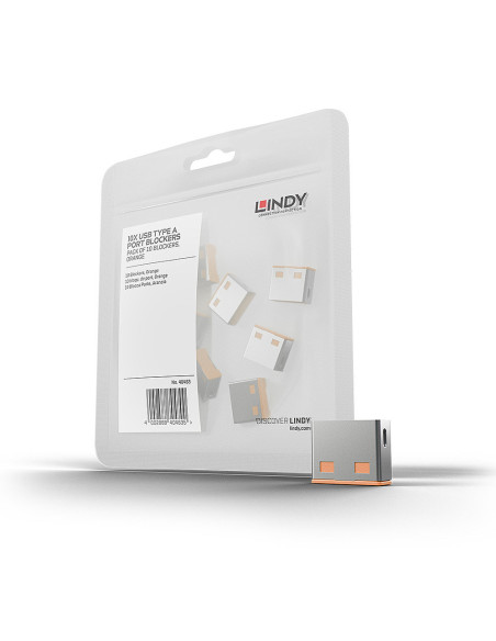Lindy 40463 clip sicura Bloccaporte USB tipo A Arancione Acrilonitrile butadiene stirene (ABS) 10 pz