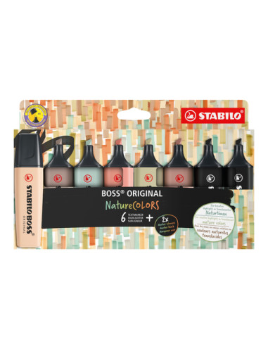 STABILO BOSS NatureColors evidenziatore 6 pz Punta smussata Nero, Bronzo, Verde, Grigio, Verde chiaro