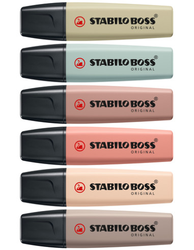 STABILO BOSS NatureColors evidenziatore 6 pz Punta smussata Nero, Bronzo, Marrone, Verde, Grigio, Verde chiaro
