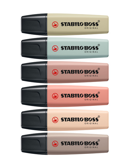 STABILO BOSS NatureColors evidenziatore 6 pz Punta smussata Nero, Bronzo, Marrone, Verde, Grigio, Verde chiaro