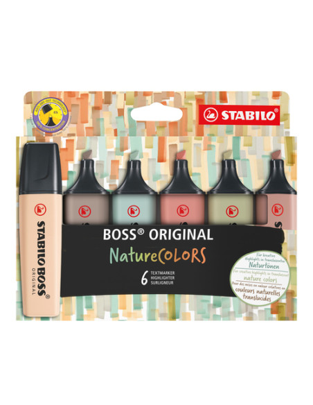 STABILO BOSS NatureColors evidenziatore 6 pz Punta smussata Nero, Bronzo, Marrone, Verde, Grigio, Verde chiaro