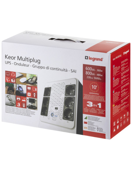 Legrand Keor ASI MULTIPLUG 800 GR gruppo di continuità (UPS) A linea interattiva 0,8 kVA 480 W 6 presa(e) AC