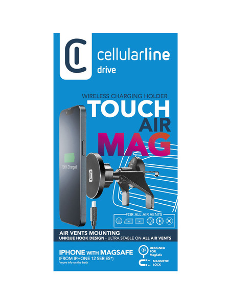 Cellularline Touch Air Mag - iPhone 12 and later Supporto smartphone da auto magnetico per sistema MagSafe con carica wireless
