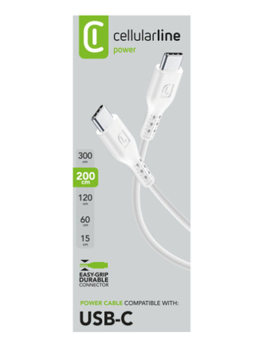 Cellularline Power Cable 200cm - USB-C to USB-C Cavo USB-C to USB-C per ricarica e trasferimento dati