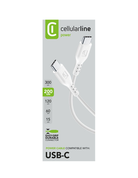 Cellularline Power Cable 200cm - USB-C to USB-C Cavo USB-C to USB-C per ricarica e trasferimento dati