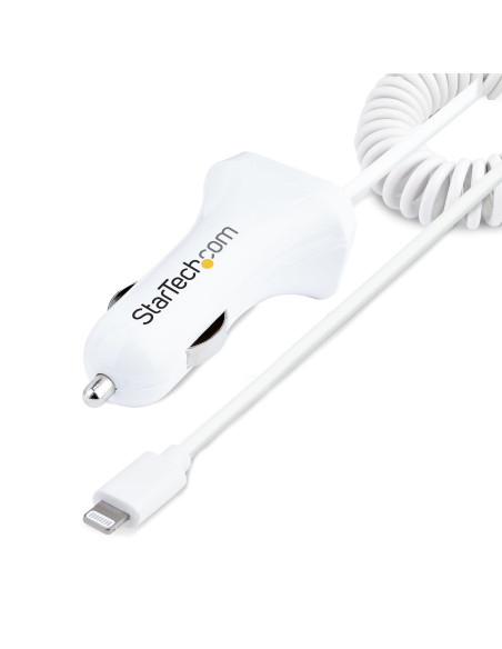 StarTech.com Caricatore da auto a due porte USB con cavo Lightning a spirale integrato da 1m Adattatore accendisigari USB per Ce