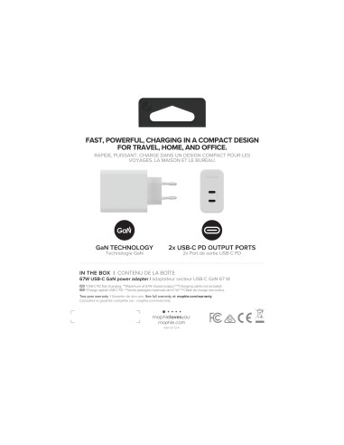 mophie 409909304 Caricabatterie per dispositivi mobili Computer portatile, Smartphone, Tablet Bianco AC Ricarica rapida Interno